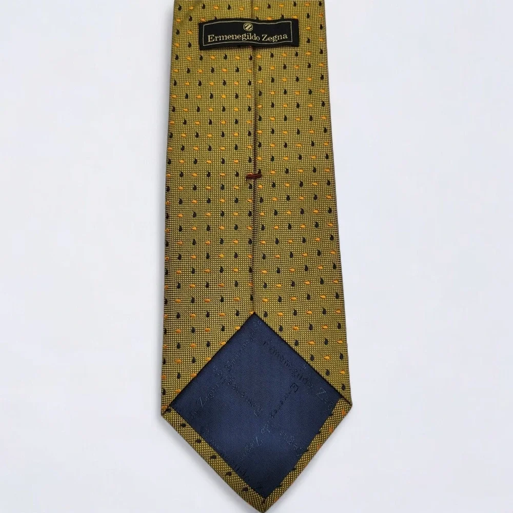 Ermenegildo Zegna Necktie Adult Olive Gold Silk Geometric Teardrop Luxury Italy